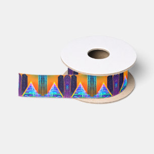 Neon Futuristic hologram Pyramid in Modern City Satinband