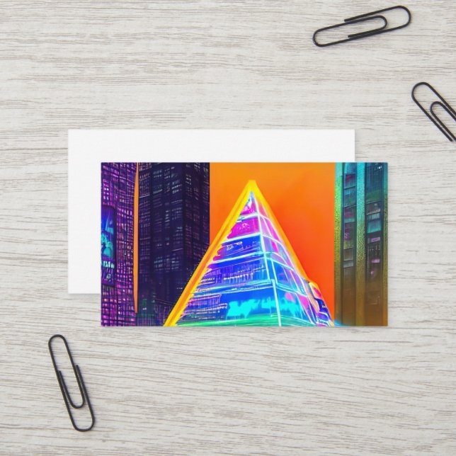 Neon Futuristic hologram Pyramid in Modern City Visitenkarte (Vorderseite/Rückseite Beispiel)