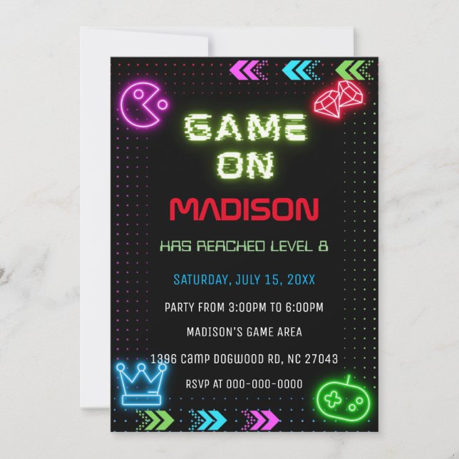 Neon Game Anniversaire Invitation (Devant)