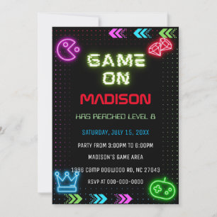 Neon Game Anniversaire Invitation