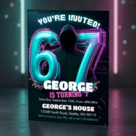 Neon Gamer 7th Birthday Invitation Einladung