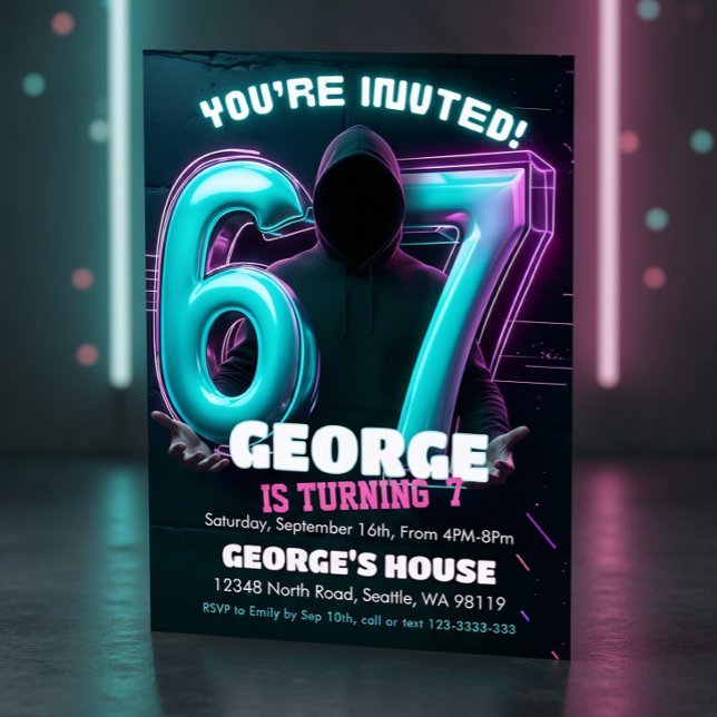 Neon Gamer 7th Birthday Invitation Einladung (Von Creator hochgeladen)