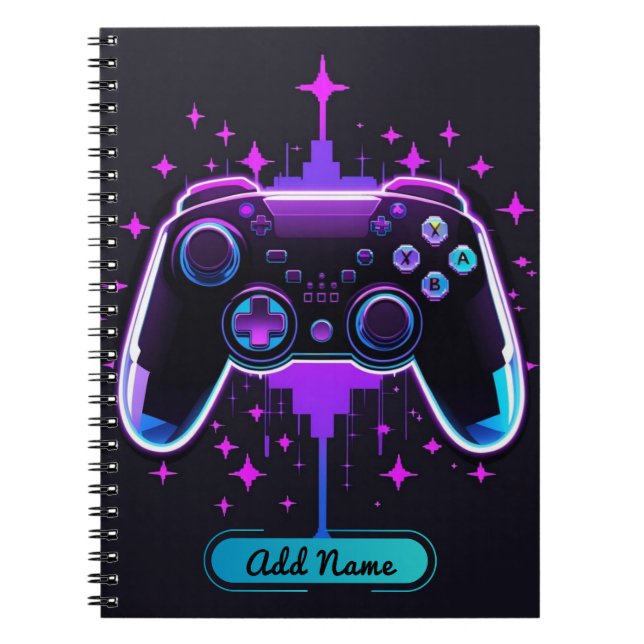 Neon Gamer Controller Notebook (Editierbarer Name) Notizblock (Vorderseite)