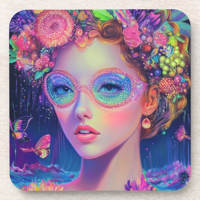 Neon Garden Goddess Getränkeuntersetzer (Vorderseite)