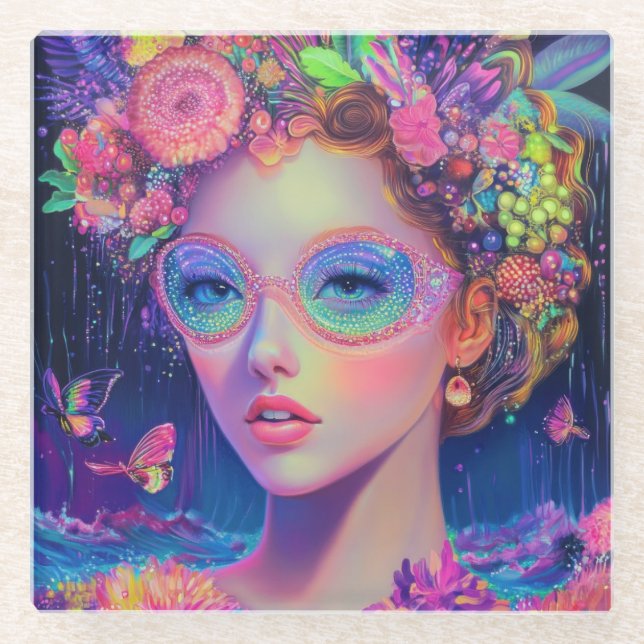 Neon Garden Goddess Glasuntersetzer (Vorderseite)