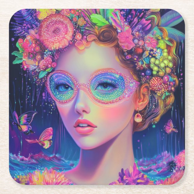 Neon Garden Goddess Rechteckiger Pappuntersetzer (Vorderseite)