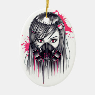 Neon Gas Mask Girl Keramik Ornament