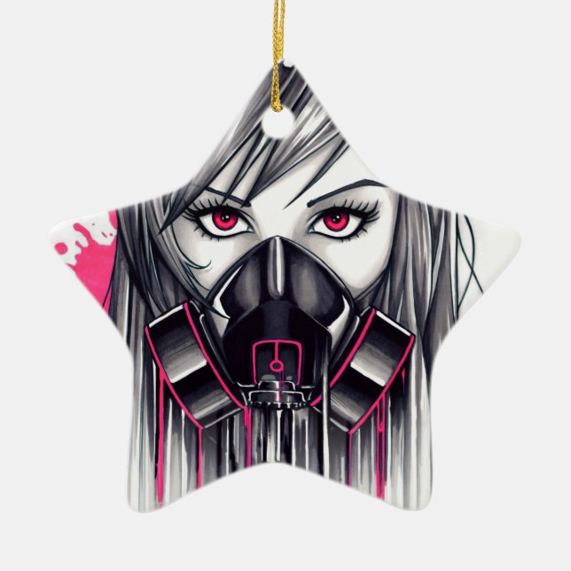 Neon Gas Mask Girl Keramik Ornament (Vorne)