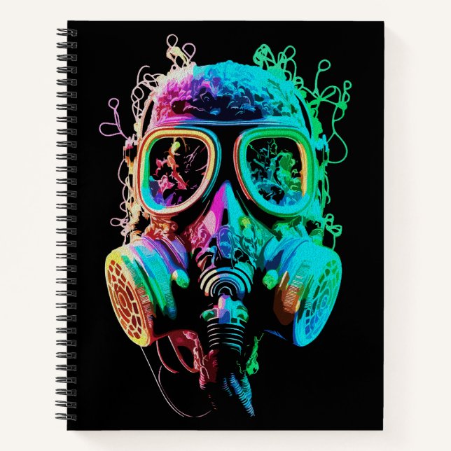 Neon Gas Mask: Vibrant Chaos Art Notizbuch (Vorderseite)