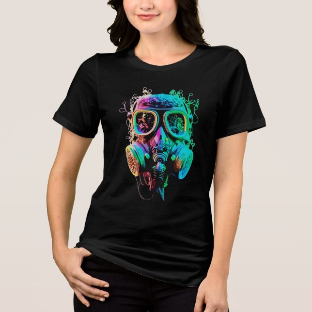 Neon Gas Mask: Vibrant Chaos Art Tri-Blend Shirt (Vorderseite)