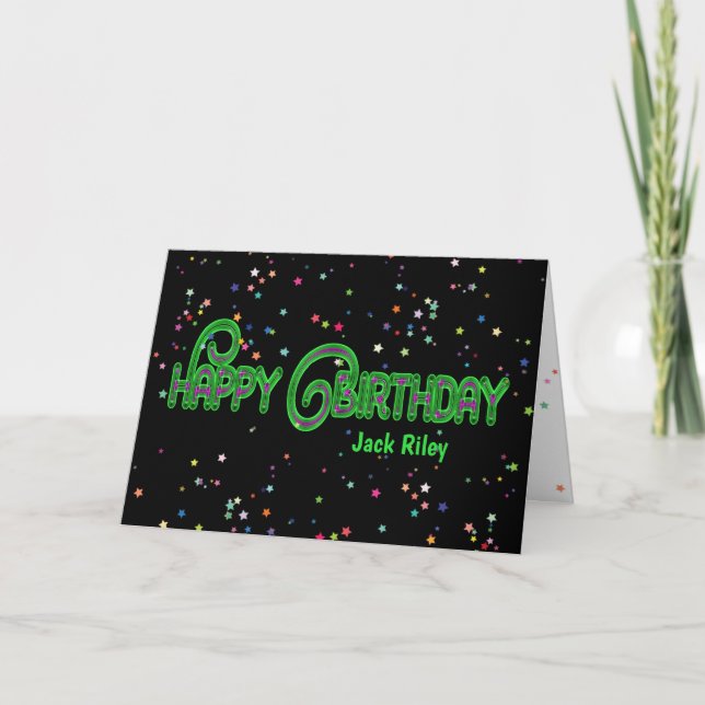 Neon Geburtstag mit Sternen Karte (Vorderseite)