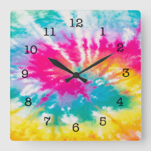 Neon Gefärbte Krawatte Groovy Quadratische Wanduhr