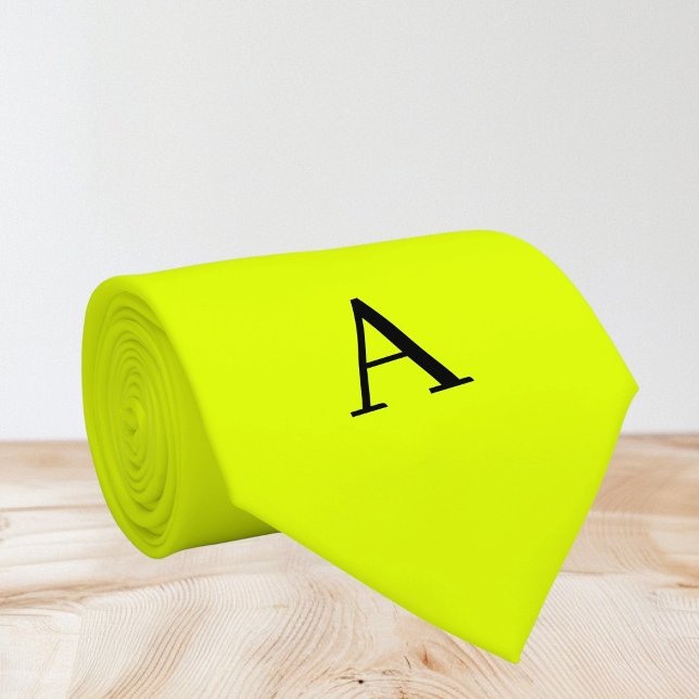 Neon Gelb Retro Monogramm Fluoreszierend Hell Krawatte (Von Creator hochgeladen)