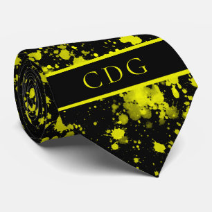 Neon Gelbe Farbspritzer Monogramm Retro Krawatte