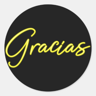 Neon Gelber Schein Spanisch Gracias Danke Runder Aufkleber