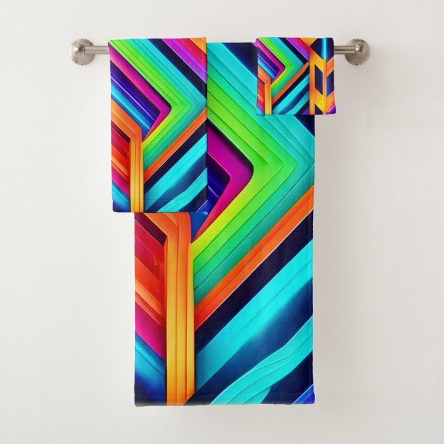 Neon Geometric Abstrakt Art Badhandtuch Set (Insitu)