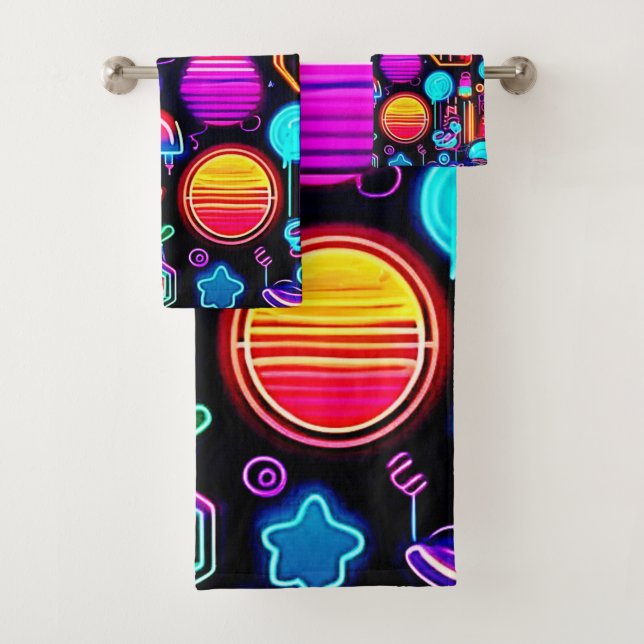 Neon Geometric Abstrakt Badhandtuch Set (Insitu)