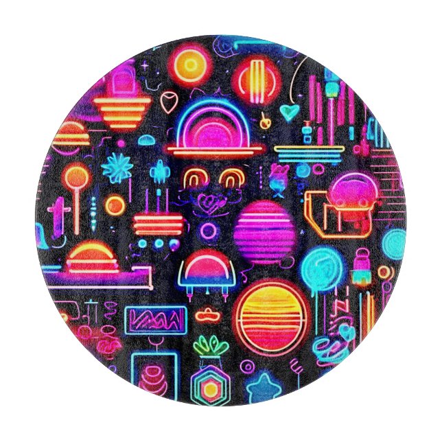 Neon Geometric Abstrakt Schneidebrett (Vorderseite)