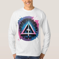 Neon Geometric Arrow in Cosmic Splash