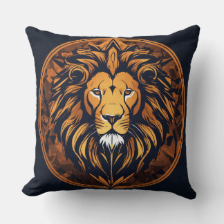 Neon Geometric Lion Emblem T-Shirt Kissen