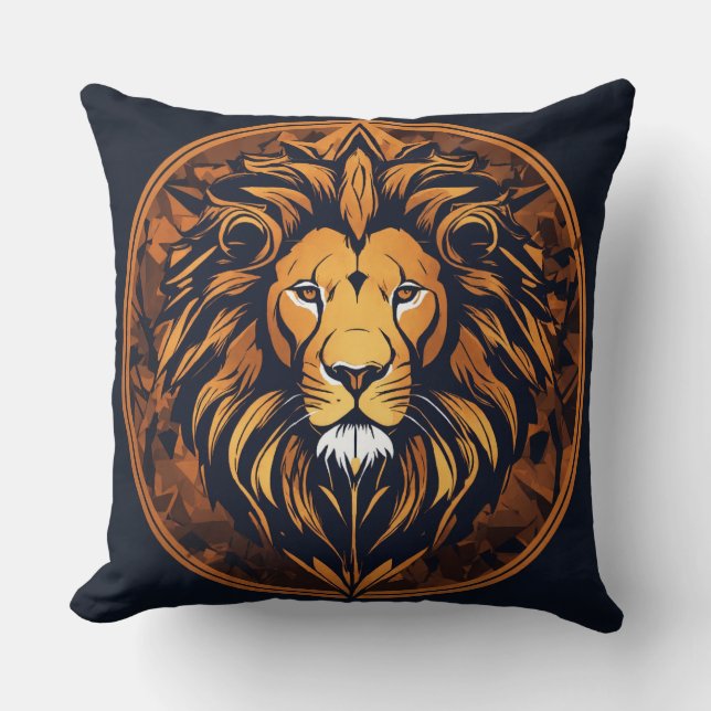 Neon Geometric Lion Emblem T-Shirt Kissen (Vorderseite)