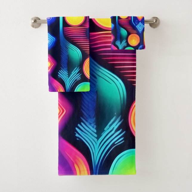 Neon Geometric Mandala Art Badhandtuch Set (Insitu)