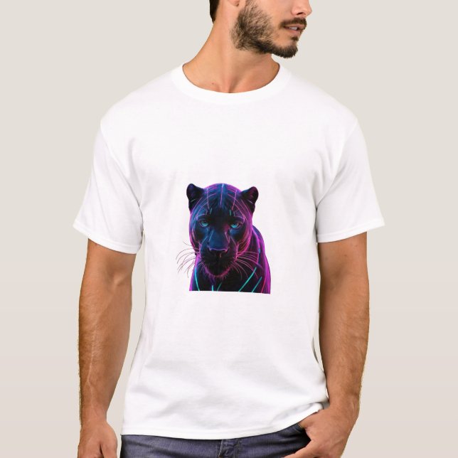 Neon Geometric Panther - Futuristic Holographic Gl T-Shirt (Vorderseite)