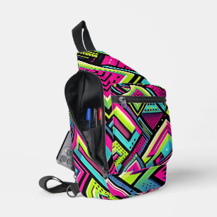 Neon Geometric Retro Vibes Crossbody Bag