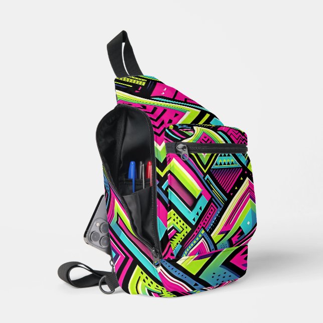 Neon Geometric Retro Vibes Crossbody Bag (Offen)
