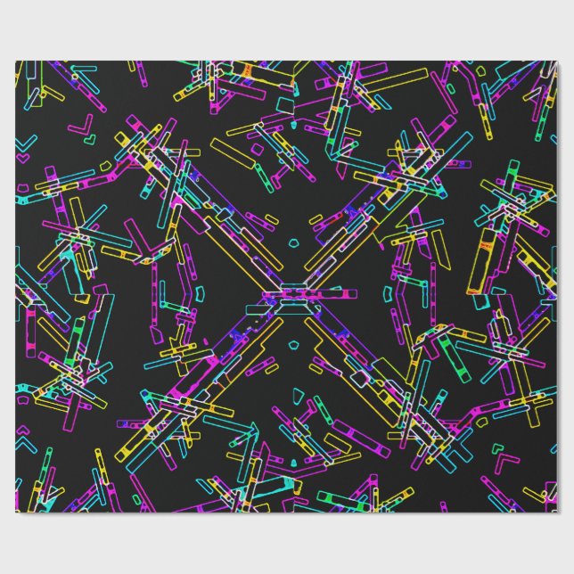 Neon-Geometrie-Explosion: Lebendiger abstrakter Sp Geschenkpapier (Flach)