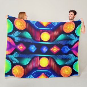 Neon-Geometrie-Mandala-Kunst Fleecedecke