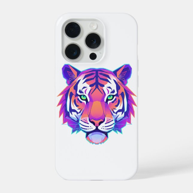 Neon-Geometrischer Tiger iPhone 15 Pro Hülle (Rückseite)