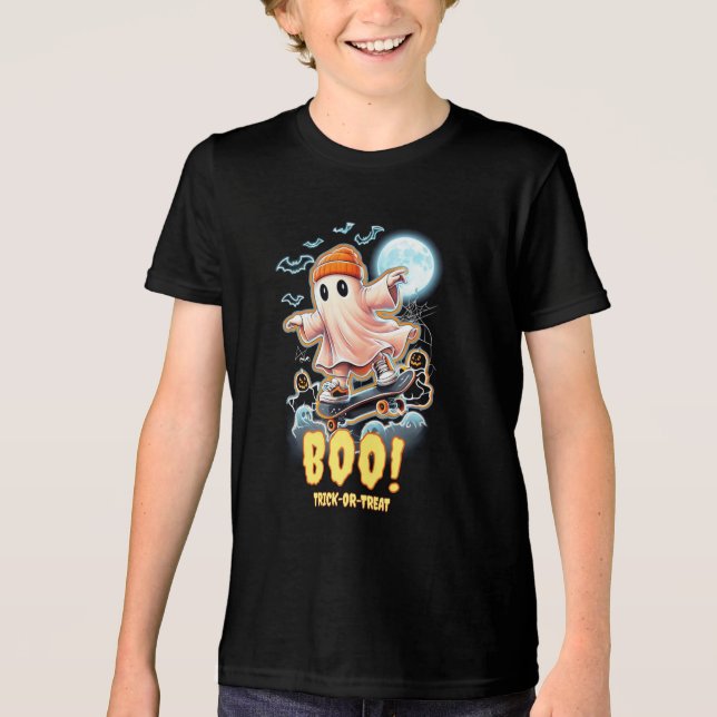 Neon Ghost Boo Halloween Trick oder Treat Tri-Blend Shirt (Vorderseite)
