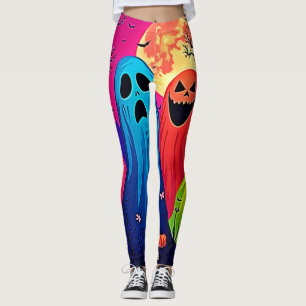 Neon Ghosts' Halloween-Party Design Leggings