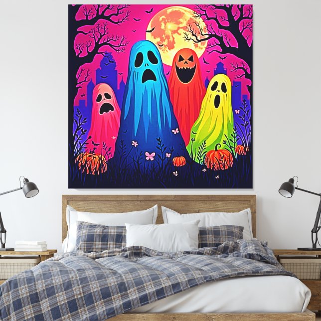 Neon Ghosts' Halloween-Party Design Leinwanddruck (Insitu (Schlafzimmer))