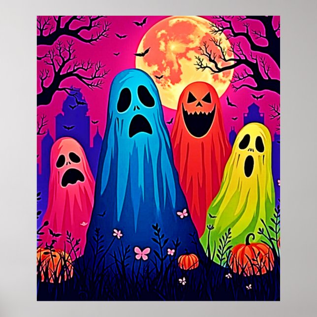 Neon Ghosts' Halloween-Party Design Poster (Vorne)