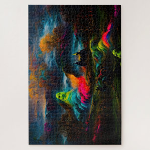 Neon Ghosts in einer Spuk Fantasielandschaft