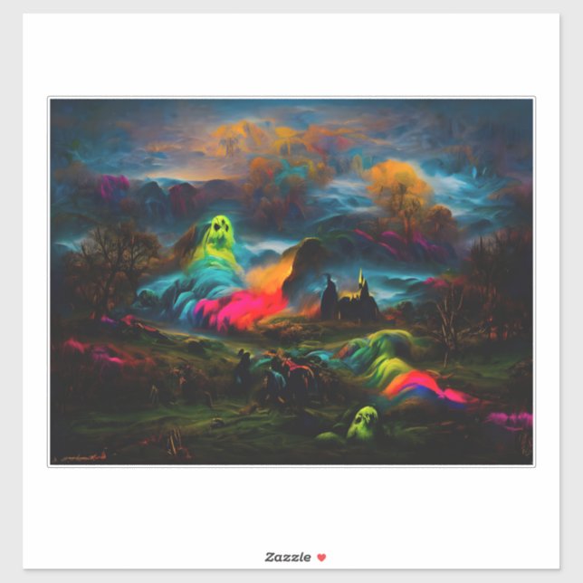 Neon Ghosts in einer Spuk Fantasielandschaft Aufkleber (Blatt)