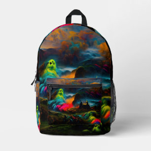Neon Ghosts in einer Spuk Fantasielandschaft Bedruckter Rucksack