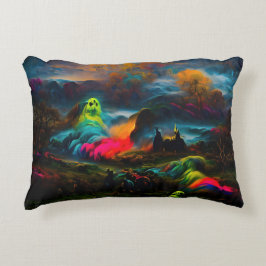 Neon Ghosts in einer Spuk Fantasielandschaft Dekokissen