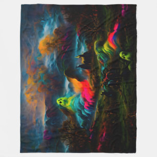 Neon Ghosts in einer Spuk Fantasielandschaft Fleecedecke
