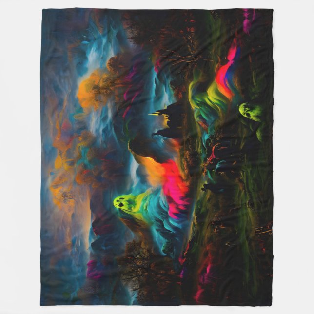 Neon Ghosts in einer Spuk Fantasielandschaft Fleecedecke (Vorderseite)