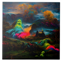 Neon Ghosts in einer Spuk Fantasielandschaft