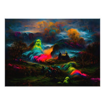 Neon Ghosts in einer Spuk Fantasielandschaft