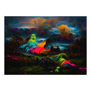 Neon Ghosts in einer Spuk Fantasielandschaft Fotodruck