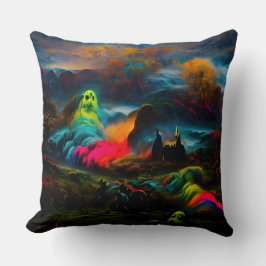 Neon Ghosts in einer Spuk Fantasielandschaft Kissen