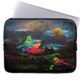 Neon Ghosts in einer Spuk Fantasielandschaft Laptopschutzhülle