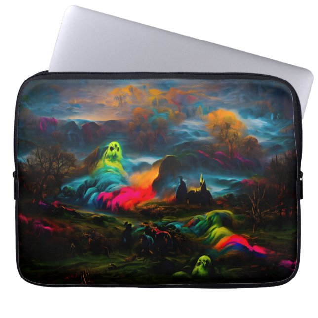 Neon Ghosts in einer Spuk Fantasielandschaft Laptopschutzhülle (Vorderseite)
