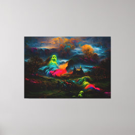 Neon Ghosts in einer Spuk Fantasielandschaft Leinwanddruck