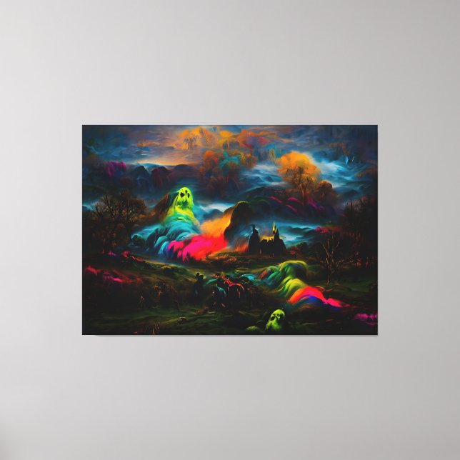 Neon Ghosts in einer Spuk Fantasielandschaft Leinwanddruck (Vorderseite)